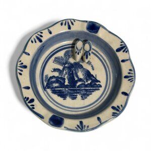 Vintage Delft Blue Windmill Ashtray Mini Clogs Hand Painted Holland Dish 4"